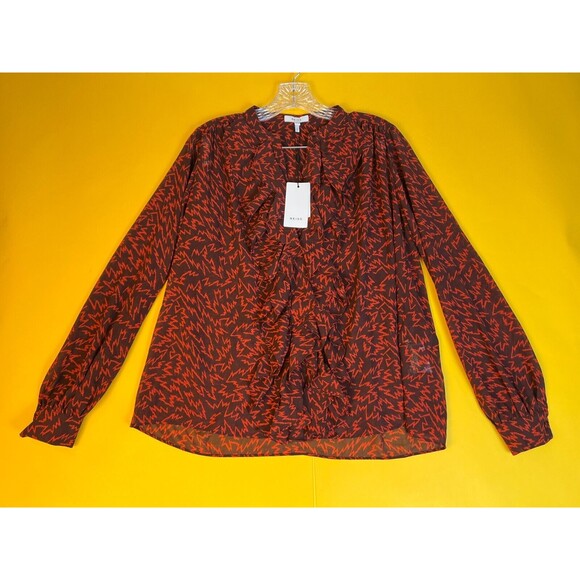 REISS Pippa Zig Zag Ruffle Blouse Top Womens US 0 UK 4 Red Long Sleeve $240 NWT - Picture 3 of 10